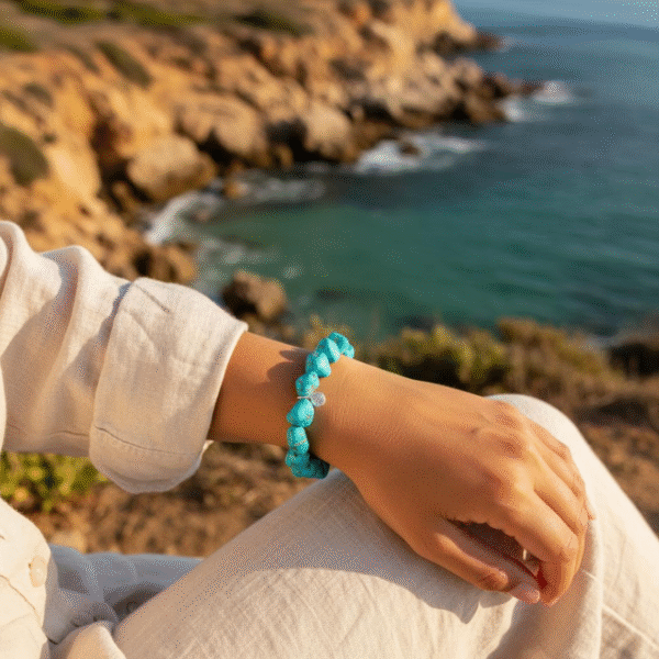 Inspired by the endless blue of the Mediterranean, the Mare Azzurro bracelet features natural turquoise stones, each uniquely shaped to highlight their raw beauty. Symbolizing protection, strength, and serenity, this bracelet carries the timeless energy of the ocean. Perfect for those who feel most at peace near the water, it’s a statement of both grounding and freedom.