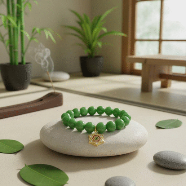 The Stella Verde bracelet features smooth green jade beads, paired with a radiant gold-plated Star of David charm accented in vibrant pink and green crystals. This piece embodies spiritual strength and balance, serving as a guiding light and a grounding connection to nature. Wear it alone for a statement of faith and serenity, or stack it for layered harmony.