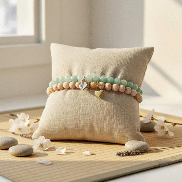 The Amore di Bellezza bracelet is designed as a symbol of devotion and elegance. Crafted with beads natural stone beads—choose from soft rose jade or calming green jade—each piece is accented with a delicate heart-shaped lock charm gold-plated or silver-toned. Sold individually, these bracelets are perfect on their own but even more striking when stacked together, allowing you to mix colors and finishes for a personalized statement of love and beauty.
