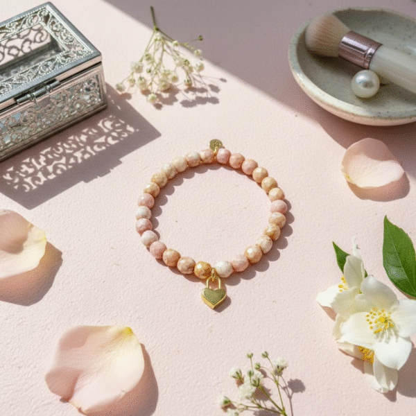 The Amore di Bellezza bracelet is designed as a symbol of devotion and elegance. Crafted with beads natural stone beads—choose from soft rose jade or calming green jade—each piece is accented with a delicate heart-shaped lock charm gold-plated or silver-toned. Sold individually, these bracelets are perfect on their own but even more striking when stacked together, allowing you to mix colors and finishes for a personalized statement of love and beauty.