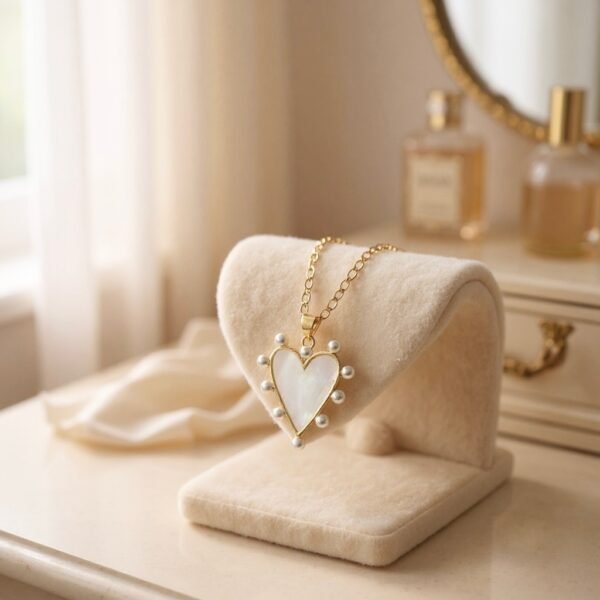 The Luna Necklace is a celestial-inspired heart pendant crafted with luminous mother-of-pearl framed in gold-plated, surrounded by delicate pearls. Its ethereal glow captures the magic of moonlight, making it a timeless symbol of love, serenity, and dreams. Designed for those who carry grace and elegance wherever they go, Luna is perfect for both everyday wear and special occasions.