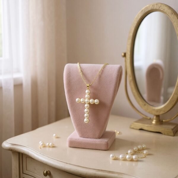 The Croce di Aurora is a luminous expression of timeless devotion and elegance. Crafted in a gold-plated finish and adorned with radiant pearls, this cross necklace embodies purity and light. Its delicate detailing and refined symmetry make it a piece of spiritual beauty as well as a sophisticated accessory. Perfect for both meaningful occasions and everyday wear, this pendant radiates serenity and faith.