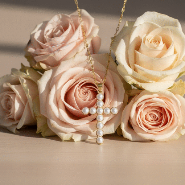 Elegance at first light. The Croce di Aurora is a luminous expression of timeless devotion and elegance. Crafted in a gold-plated finish and adorned with radiant pearls, this cross necklace embodies purity and light. Its delicate detailing and refined symmetry make it a piece of spiritual beauty as well as a sophisticated accessory. Perfect for both meaningful occasions and everyday wear, this pendant radiates serenity and faith.