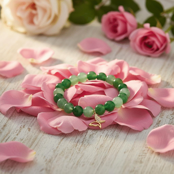 The Farfalla Bracelet is a celebration of renewal and elegance. Featuring radiant green jade beads symbolizing harmony and growth, it is adorned with a delicate gold-plated butterfly charm accented with shimmering stones. The butterfly, or farfalla in Italian, is a timeless emblem of transformation, freedom, and beauty. A versatile piece designed to uplift any look, it carries both style and meaning.