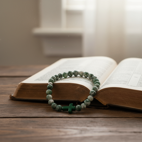 Grounded in purpose and guided by belief, the Verde Croce Bracelet brings meaningful style to everyday life. Handcrafted with natural green jasper stones, known for their grounding and stabilizing energy, this bracelet promotes balance, strength, and inner peace. At its heart lies a striking green stone cross, symbolizing unwavering faith and spiritual connection. Whether worn alone or stacked, this versatile piece blends earthy charm with inspirational elegance—perfect for both men and women.
