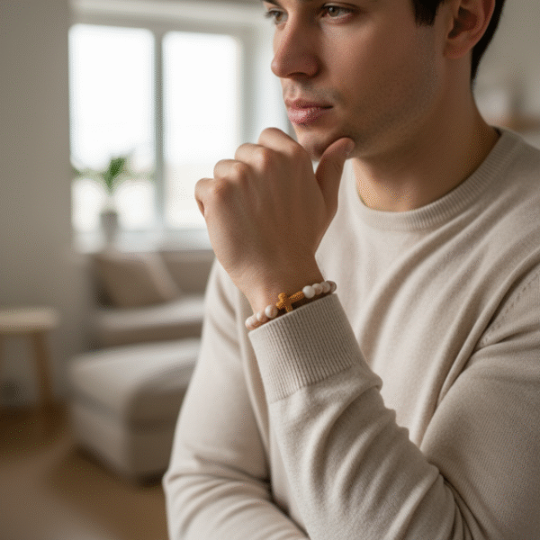 Inspired by the warm tones of sunlit desert sands, the Croce Sabbiosa Bracelet blends natural beauty with meaningful design. Featuring smooth cream-and-sand gemstone beads paired with a caramel-hued cross centerpiece, this bracelet brings a grounded, peaceful energy to everyday wear. Handcrafted with care, it’s a subtle yet powerful expression of faith, purpose, and style. The neutral palette makes it effortlessly versatile—perfect for both men and women who appreciate understated elegance with spiritual depth.