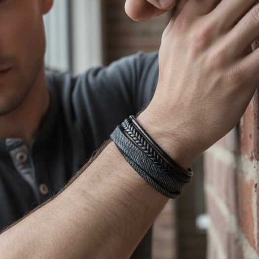 Discover rugged refinement with the Nero Forge men’s bracelet — a bold fusion of power and style. Crafted with layered black genuine leather, including a braided centerpiece band, this bracelet brings together modern industrial design and masculine energy. The secure magnetic clasp ensures a strong fit while offering effortless wear. Perfect for daily styling or evening edge, Nero Forge is designed for the man who makes his mark without saying a word.