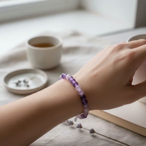 Embrace serenity with the Viola Tranquilla bracelet, a soothing blend of natural amethyst and lavender-toned gemstones. Handcrafted to inspire peace and feminine elegance, this bracelet radiates calming energy and quiet strength. Perfect for mindful mornings, peaceful moments, or adding a touch of soft sophistication to any outfit. Designed for the woman who values inner balance and natural beauty.