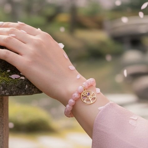 Handcrafted with genuine natural Rose Quartz gemstones and finished with a gold-plated Tree of Life charm, Fior di Sogni is a bracelet that celebrates love, healing, and inner peace. Known as the stone of unconditional love, Rose Quartz radiates calming energy and emotional harmony, while the Tree of Life symbolizes strength, growth, and connection. A meaningful piece of jewelry designed to empower the heart and elevate your style with a soft, romantic glow. Perfect for gifting—or cherishing for yourself.