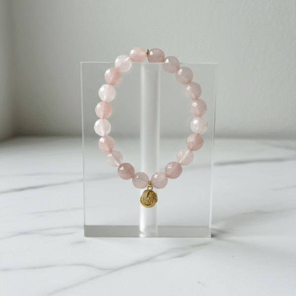 An eternal knot of love, strength, and unity. The Nodo Rosa Bracelet is a heartfelt tribute to the unbreakable bond between mother and daugthers. Handcrafted with radiant rose quartz stones, it radiates strength, clarity, and devotion. At its center rests a beautifully detailed gold plated knot charm — a timeless symbol of connection, loyalty, and love that can never be undone. Whether worn as a daily reminder of cherished family ties or as a statement of elegance, Nodo Rosa embodies both meaning and style. A piece that moves seamlessly from casual wear to evening elegance, it’s more than jewelry — it’s a story of family, heritage, and devotion.