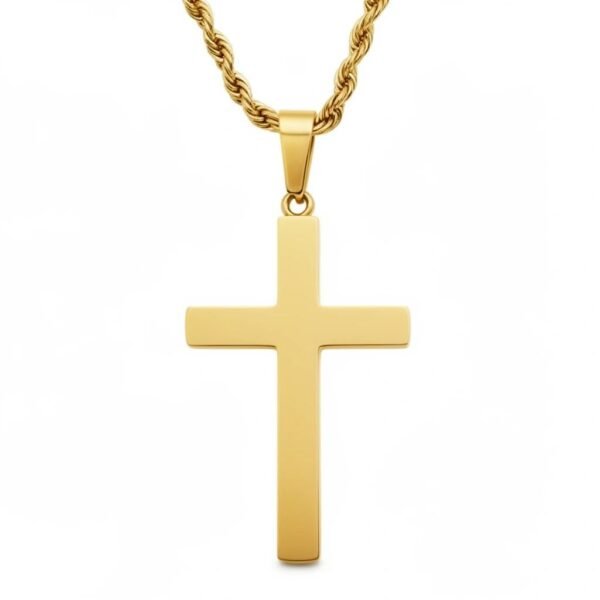 "Croce di Luce" Faith that shines. The Croce di Luce Necklace brings together Italian elegance and modern strength. Crafted in premium stainless steel and finished in rich 18K gold plating, this necklace offers a radiant shine that lasts — waterproof, tarnish-free, and designed for everyday wear. The sleek cross silhouette hangs from a 24" gold-plated rope chain, known for its durability, comfortable wear, and classic bold look. It’s the perfect piece for layering or wearing as a meaningful standalone statement. Whether a gift of faith, protection, or style, the Croce di Luce is created to be worn close to the heart.