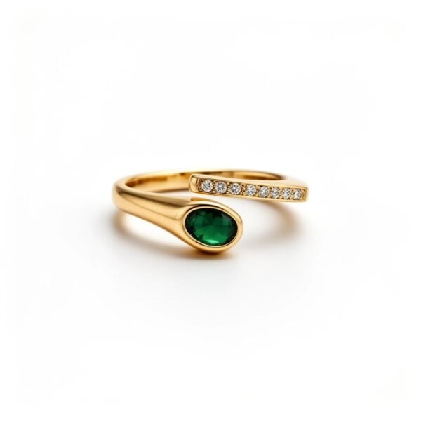 "Fortuna Verde" A touch of green for good fortune. The Fortuna Verde ring captures the essence of Italian-inspired beauty and symbolism. Finished in radiant gold plating, this open-style adjustable ring features a rich oval green stone, long associated with luck, renewal, and prosperity, balanced by a sleek row of pavé cubic zirconia for subtle brilliance. Lightweight and versatile, this elegant design transitions effortlessly from day to night and layers beautifully with other Bella Pia pieces. A meaningful accent of color designed to bring both style and good fortune.
